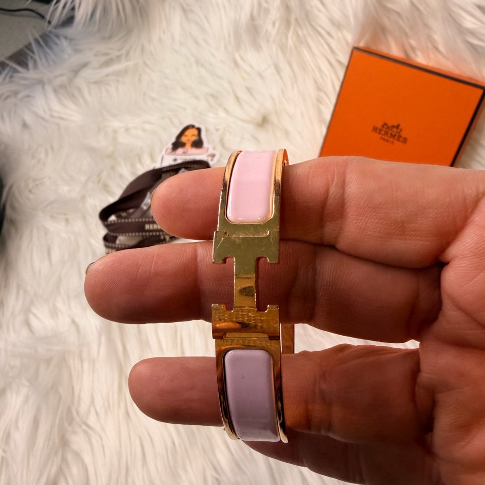 Hermes Pink and Rose Gold Clic H Bracelet
